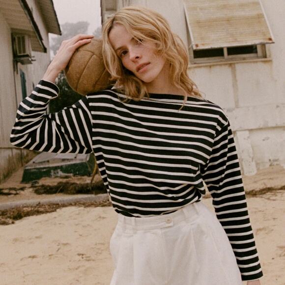 Doen Tops - NWT Doen Irene Cotton Striped Boat Bateau Neck Long Sleeve Top Breton Stripe